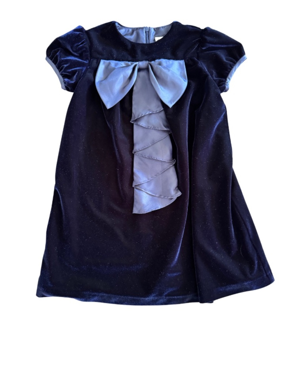 ✨ Sarah Louise Girls Navy Velvet Dress Satin Bow Special Occasion Size 4 🎀